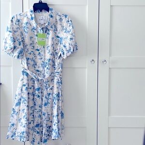 New! Sam Edelman Blue and White Floral Eyelet Mini Puff Dress